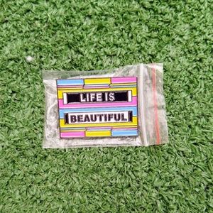 Life Is Beautiful Lapel Hat Jacket Neon Colors Music/Art Festival Square Pin New